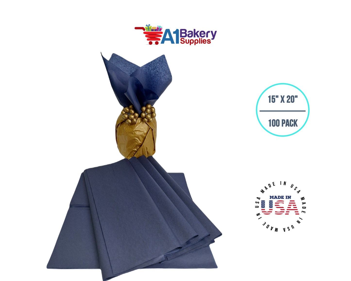 Navy Blue Tissue Paper 15 Inch x 20 Inch - 100 Sheets
