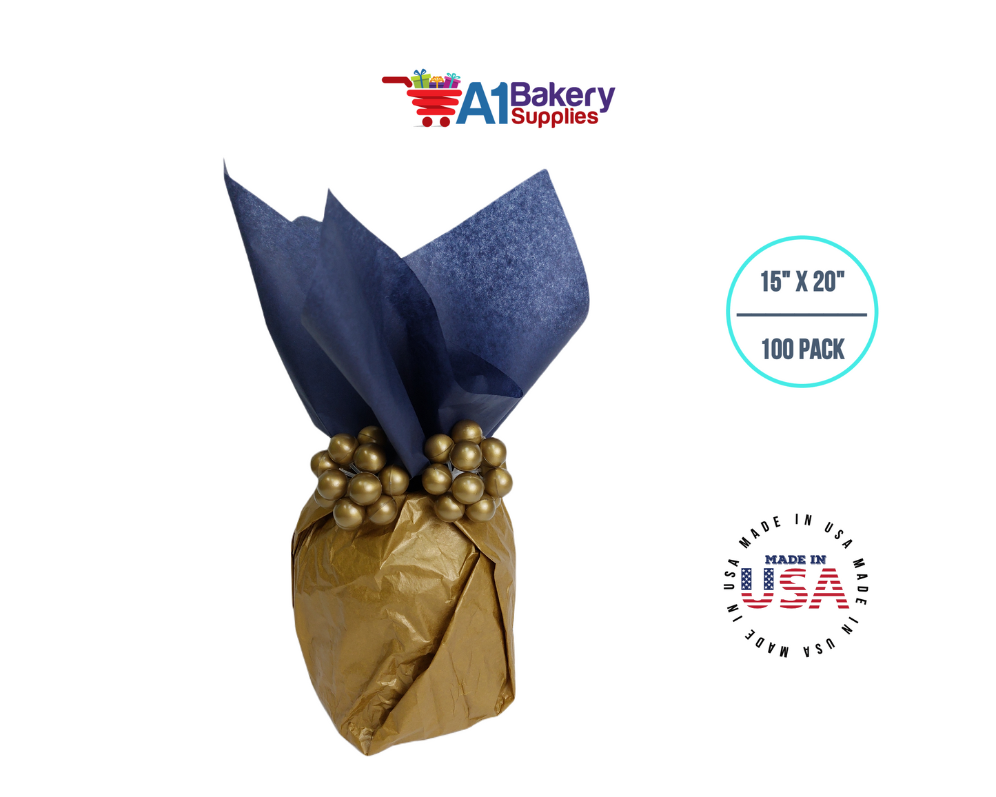 Navy Blue Tissue Paper 15 Inch x 20 Inch - 100 Sheets