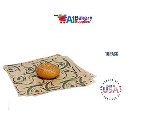 Deli Sandwich Wraps Basket Liners and Food Wrapping Liner Papers by A1 Bakery Supplies of 10 pack (Green Swril)