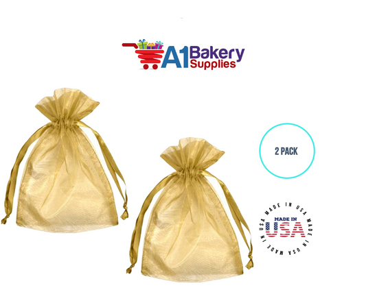 Gold Organza Fabric Gift Bags – Pack of 2 with Size 22.5 x 25 inch by A1 Bakery Supplies