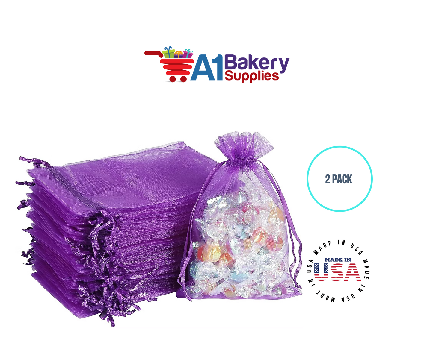 Purple Organza Fabric Gift Bags – Pack of 2 with Size 22.5 x 25 inch by A1 Bakery Supplies