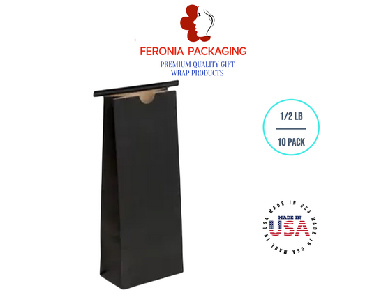 1/2 LB Black Poly-Lined Reclosable Tin Tie Bags Without Window - 10 Pack