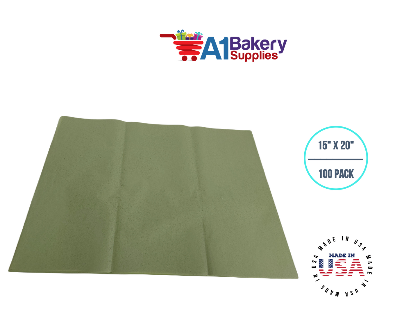 Sage  Tissue Paper Squares, Bulk 100 Sheets, Premium Gift Wrap and Art Supplies for Birthdays, Holidays, or Presents by A1BakerySupplies, Medium 15 Inch x 20 Inch
