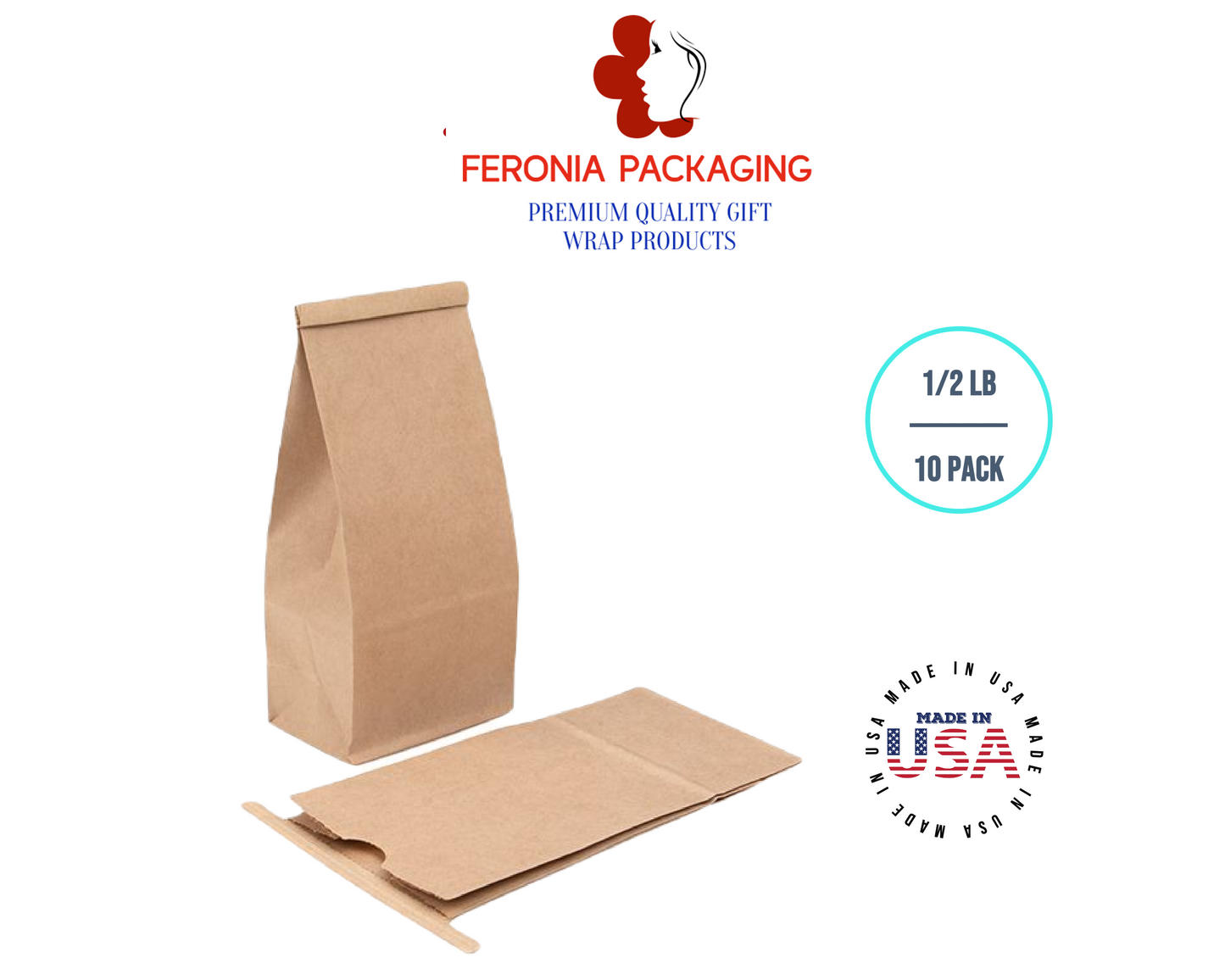 1/2 LB Kraft Poly-Lined Reclosable Tin Tie Bags Without Window - 10 Pack