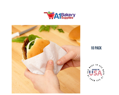 Deli Sandwich Wraps Basket Liners and Food Wrapping Liner Papers by A1 Bakery supplies of 10 pack (White)