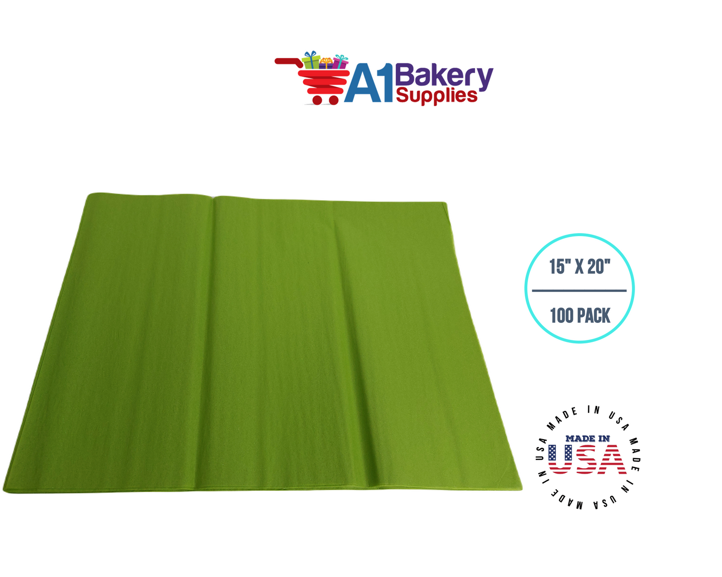 Oasis Green Tissue Paper Squares, Bulk 100 Sheets, Premium Gift Wrap and Art Supplies for Birthdays, Holidays, or Presents by A1BakerySupplies, Large 15 Inch x 20 Inch