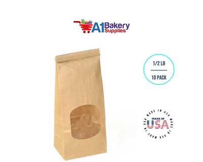 1 LB Kraft Poly-Lined Reclosable Tin Tie Bags Window - 10 Pack