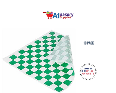 Deli Sandwich Wraps Basket Liners and Food Wrapping Liner Papers by A1 Bakery Supplies of 10 pack (Green checked)
