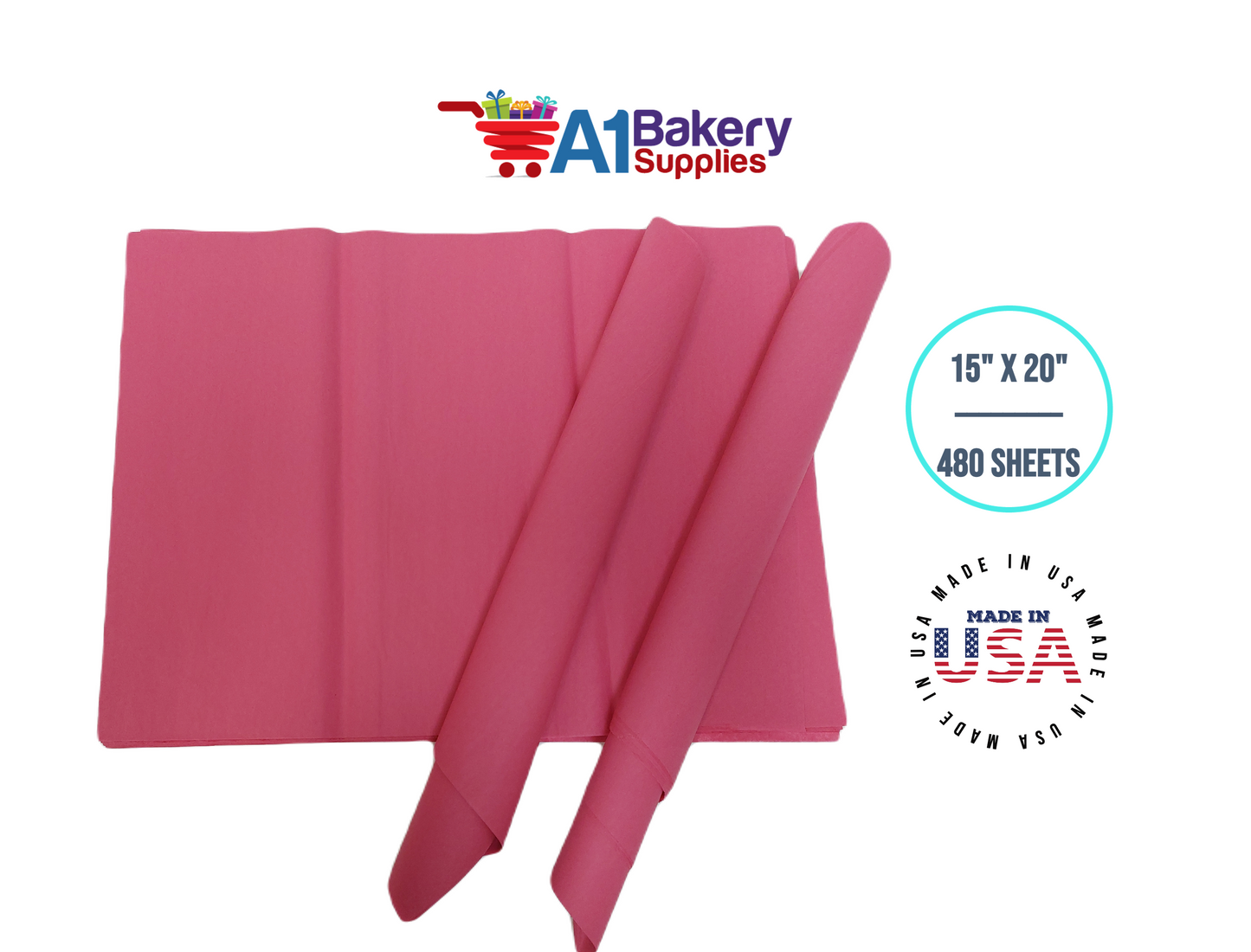 Azalea Pink High Quality Gift Wrap Color Tissue Paper - Made in USA 15 Inch x 20 Inch - 480 Sheets per Pack
