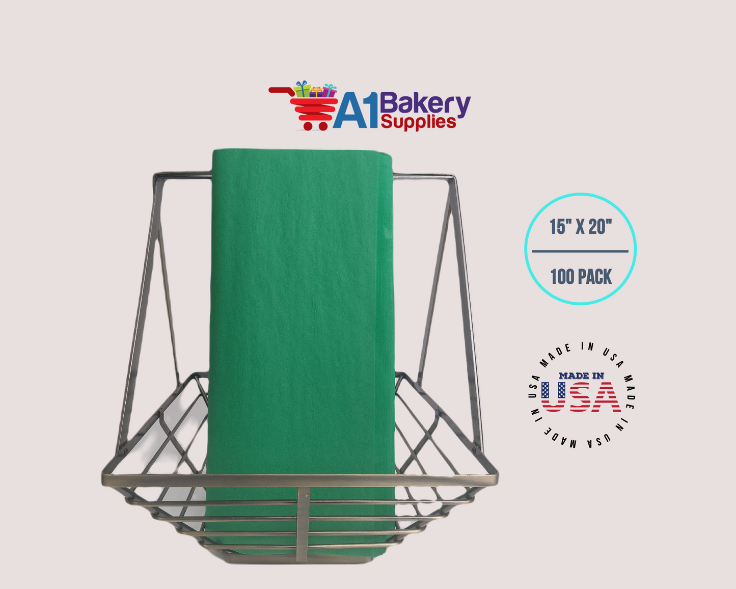 Festive Gren Tissue Paper Squares, Bulk 100 Sheets, Premium Gift Wrap and Art Supplies for Birthdays, Holidays, or Presents by A1BakerySupplies, Large 15 Inch x 20 Inch