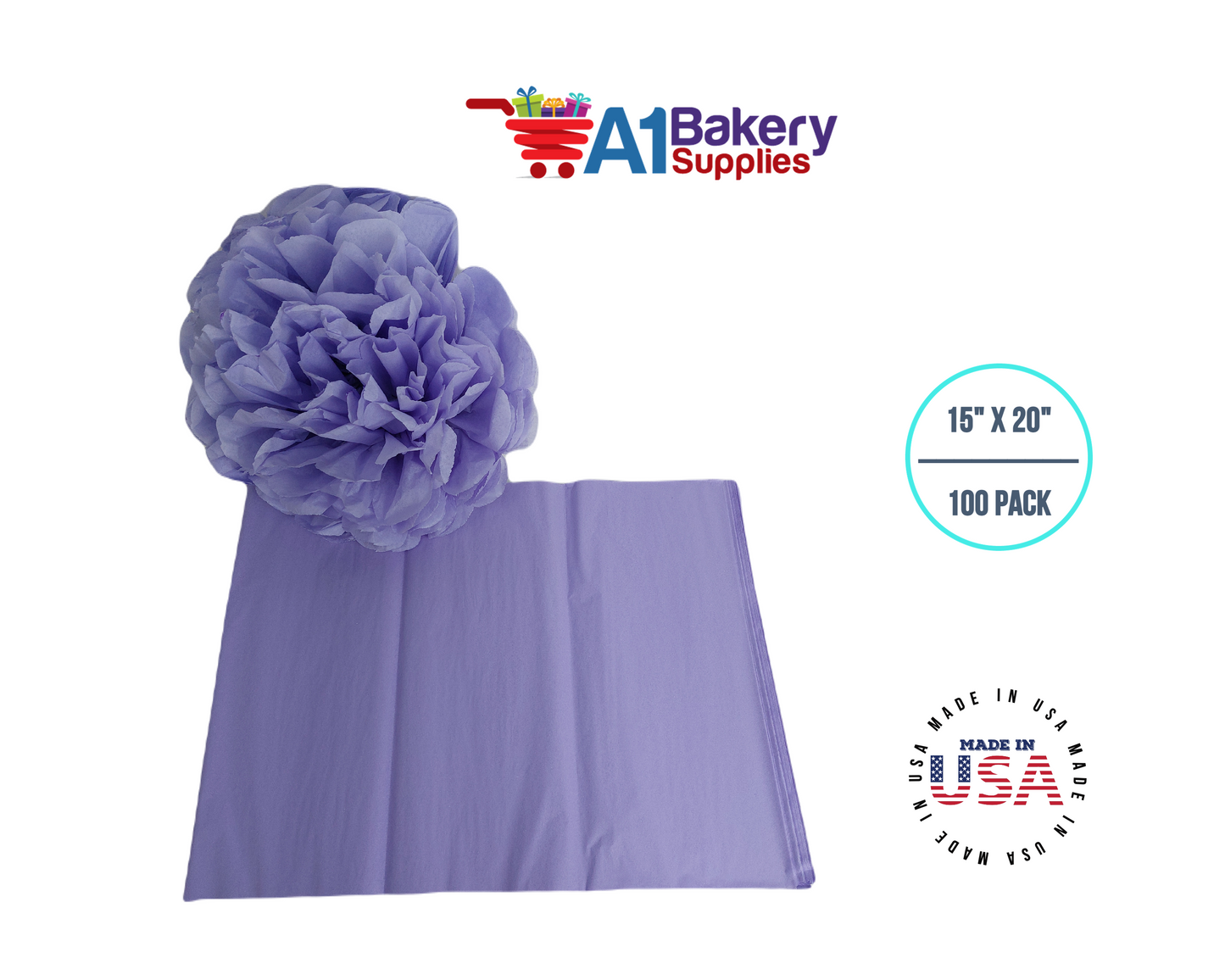 Soft Lavender Tissue Paper Squares Bulk 100 Sheets Premium Gift Wrap and Art Supplies for Birthdays Holidays or Presents by A1 Bakery Supplies Large 15 Inch x 20 Inch