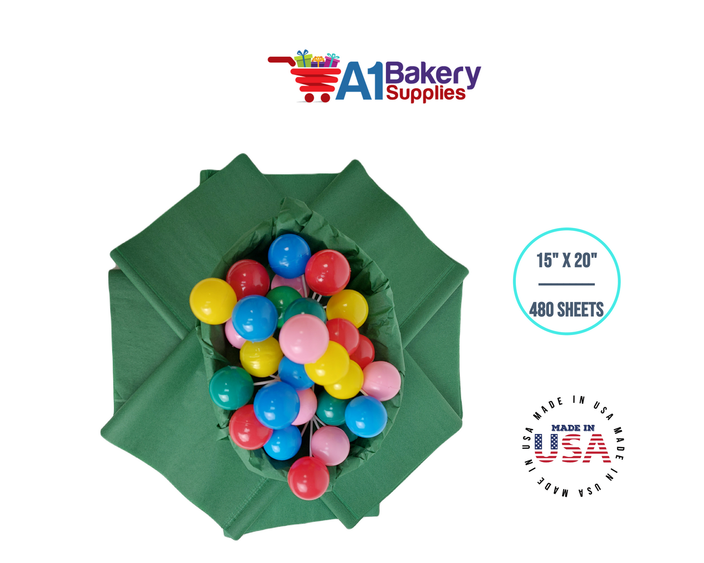 Holiday Green Tissue Paper Squares, Bulk 480 Sheets, Premium Gift Wrap and Art Supplies for Birthdays, Holidays, or Presents by A1BakerySupplies, Large 15 Inch x 20 Inch