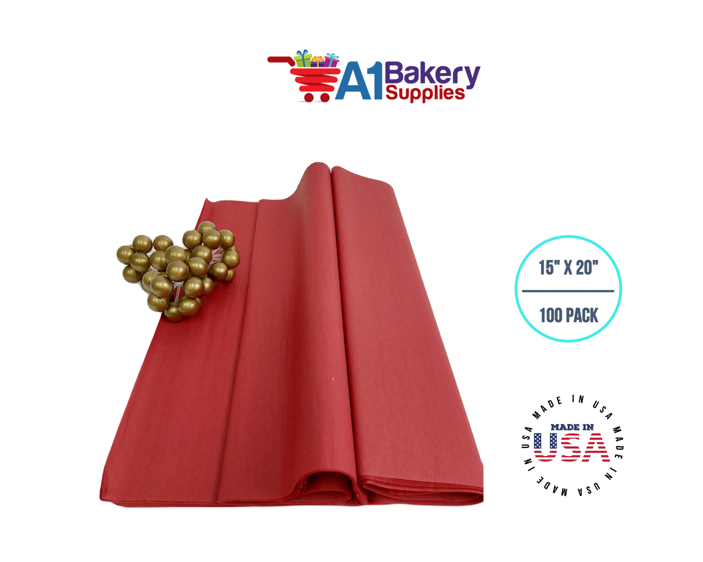 Scarlet Red Tissue Paper Squares, Bulk 100 Sheets, Premium Gift Wrap and Art Supplies for Birthdays, Holidays, or Presents by A1BakerySupplies, Medium 15 Inch x 20 Inch