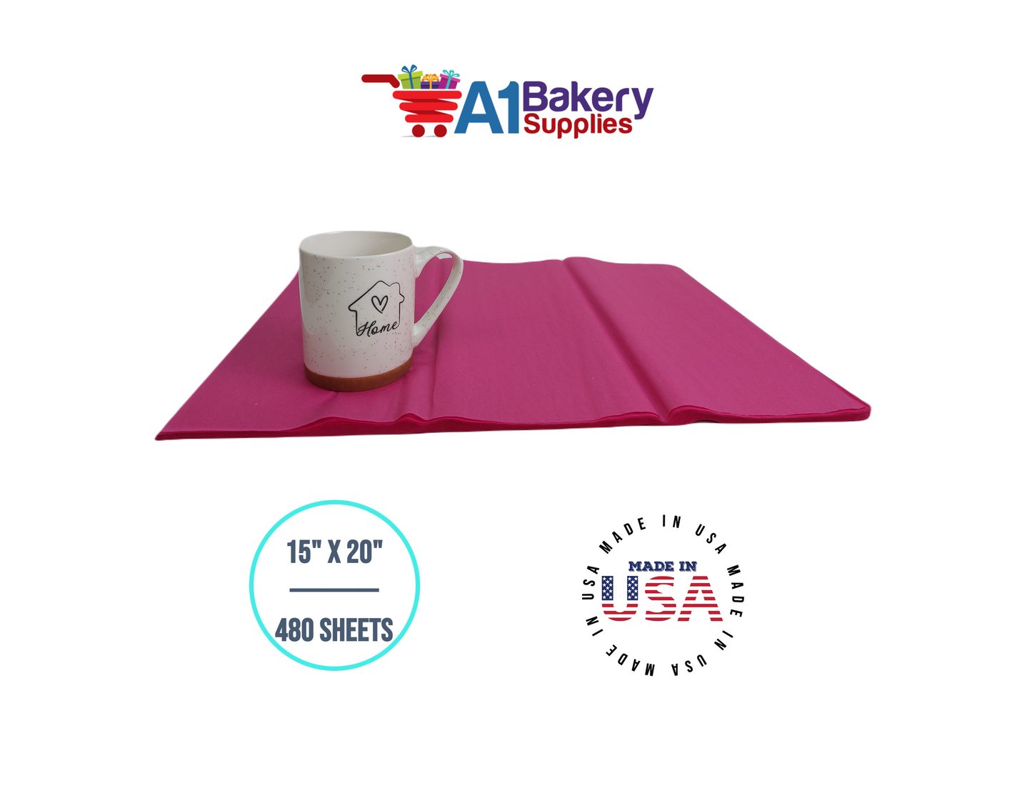 Cerise Pink Tissue Paper Squares, Bulk 480 Sheets, Premium Gift Wrap and Art Supplies for Birthdays, Holidays, or Presents by A1BakerySupplies, Large 15 Inch x 20 Inch