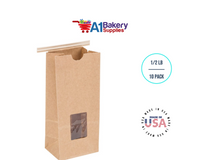 1/2 LB Kraft Poly-Lined Reclosable Tin Tie Bags Window - 10 Pack