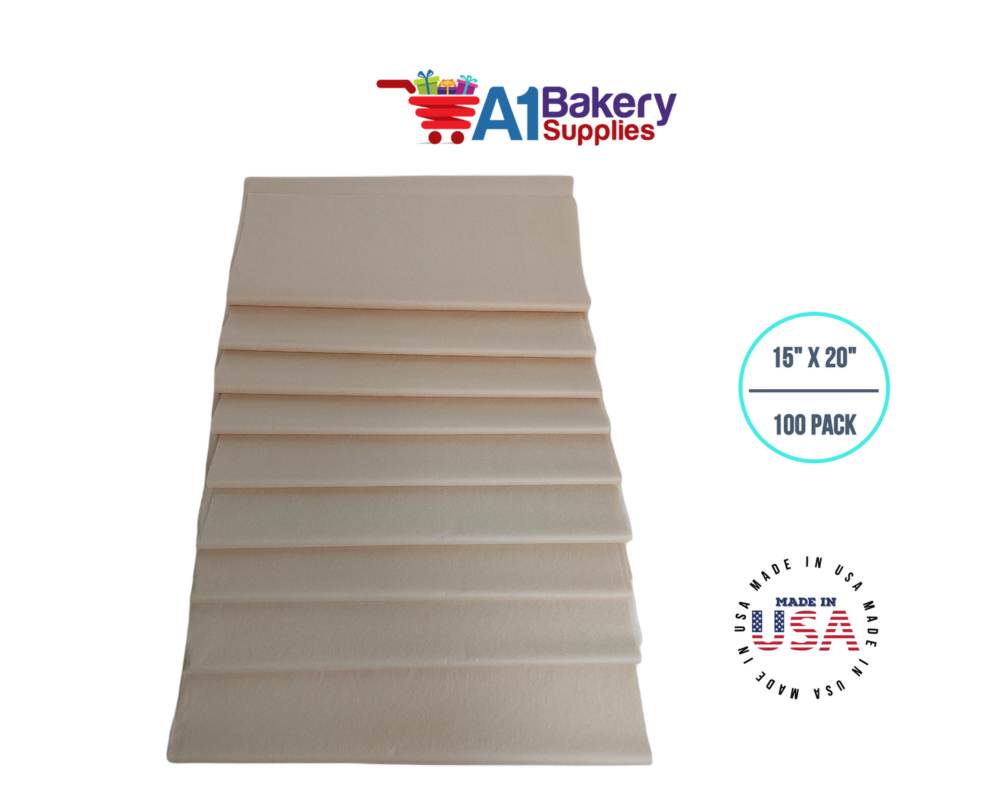 Solid Craft Tissue Paper Squares, Bulk100 Sheets, Premium Gift Wrap and Art Supplies for Birthdays, Holidays, or Presents by A1BakerySupplies, Medium 15 Inch x 20 Inch