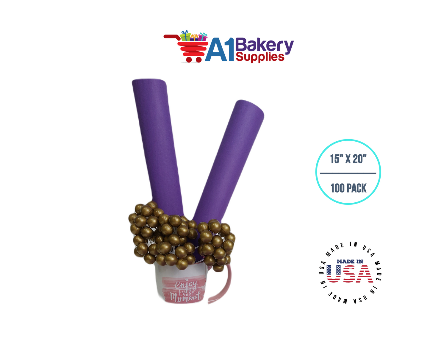 Lavender Tissue Paper Squares, Bulk 100 Sheets, Premium Gift Wrap and Art Supplies for Birthdays, Holidays, or Presents by A1BakerySupplies, Medium 15 Inch x 20 Inch