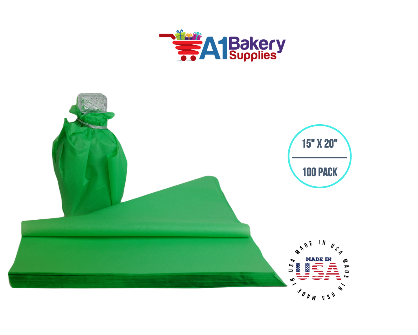 Groovy Green  Tissue Paper Squares, Bulk 100 Sheets, Premium Gift Wrap and Art Supplies for Birthdays, Holidays, or Presents by A1BakerySupplies, Medium 15 Inch x 20 Inch