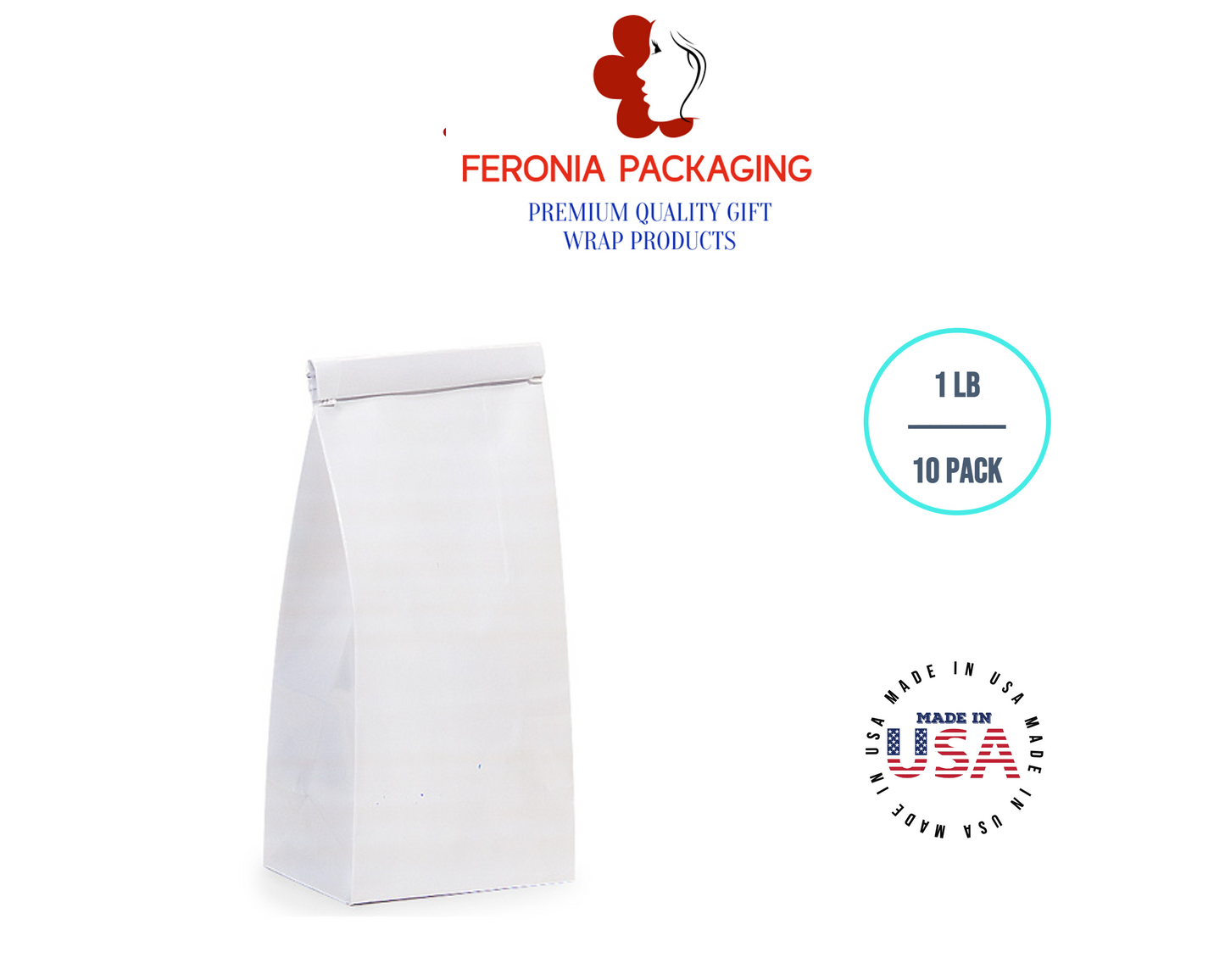 1 LB White Poly-Lined Reclosable Tin Tie Bags Without Window - 10 Pack