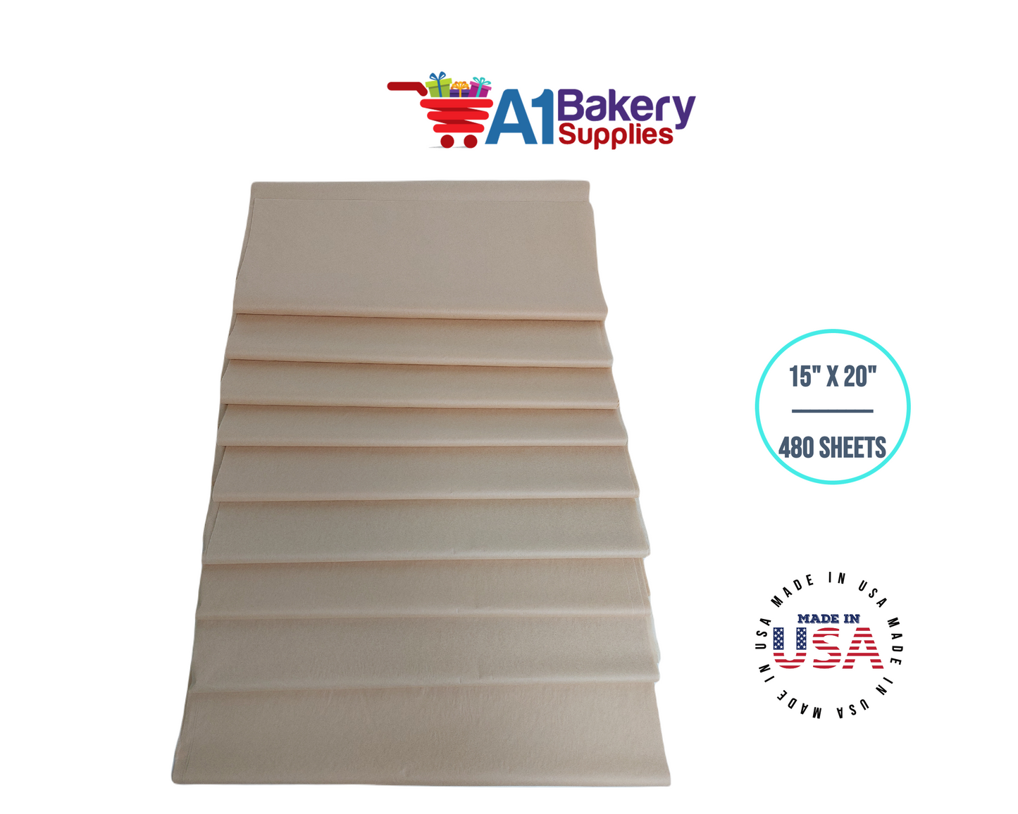 Solid Craft Tissue Paper Squares, Bulk480 Sheets, Premium Gift Wrap and Art Supplies for Birthdays, Holidays, or Presents by A1BakerySupplies, Large 15 Inch x 20 Inch