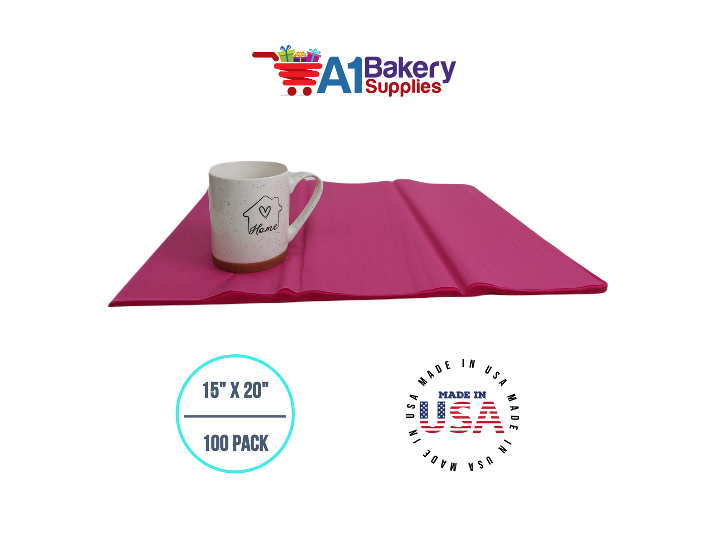 Cerise Pink Tissue Paper Squares, Bulk 100 Sheets, Premium Gift Wrap and Art Supplies for Birthdays, Holidays, or Presents by A1BakerySupplies, Large 15 Inch x 20 Inch