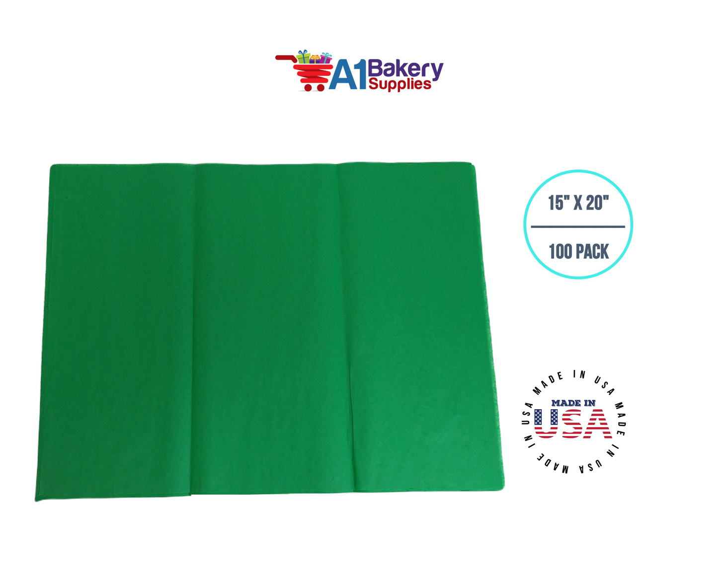 Kelly Green Tissue Paper Squares, Bulk 100 Sheets, Premium Gift Wrap and Art Supplies for Birthdays, Holidays, or Presents by A1BakerySupplies, Large 15 Inch x 20 Inch