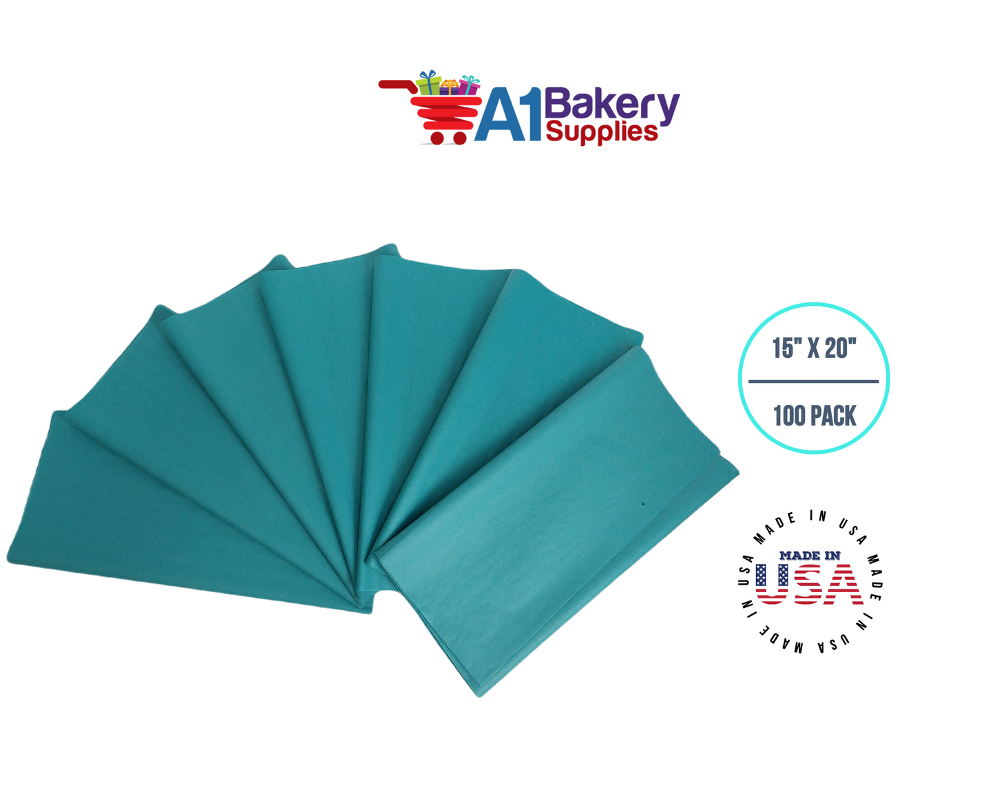 Teal Tissue Paper Squares, Bulk 100 Sheets, Premium Gift Wrap and Art Supplies for Birthdays, Holidays, or Presents by A1BakerySupplies, Medium 15 Inch x 20 Inch