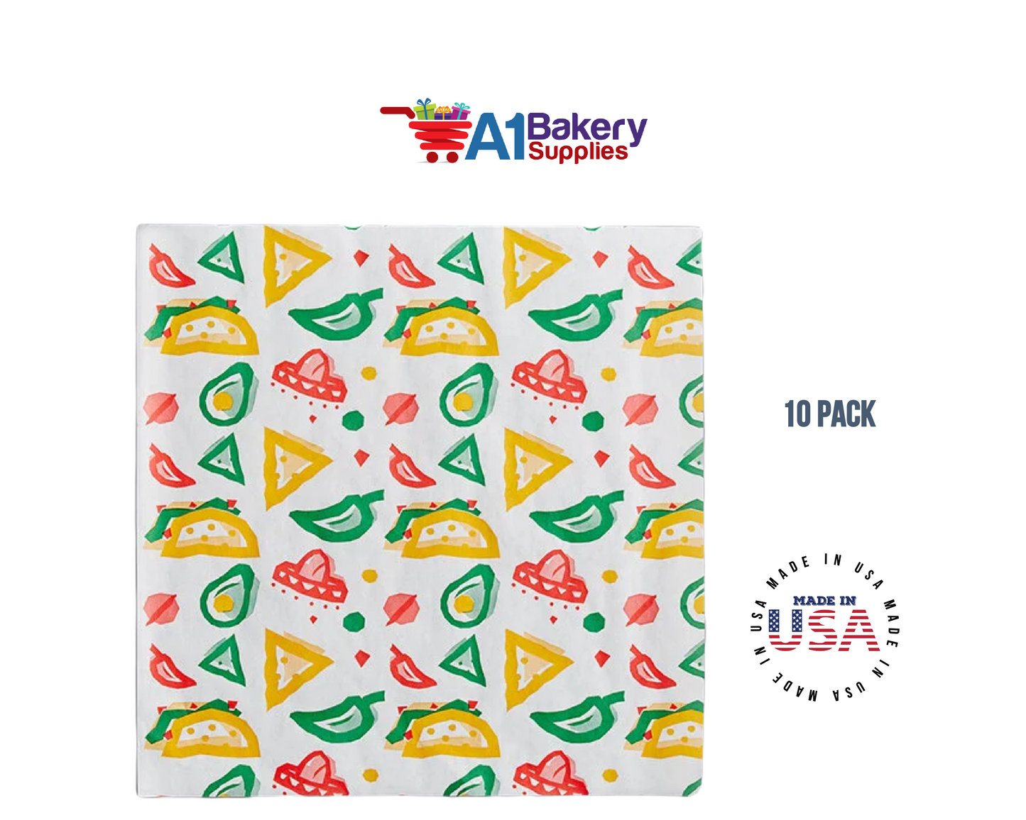 Deli Sandwich Wraps Basket Liners and Food Wrapping Liner Papers by A1 Bakery Supplies of 10 pack (Mexican Print)