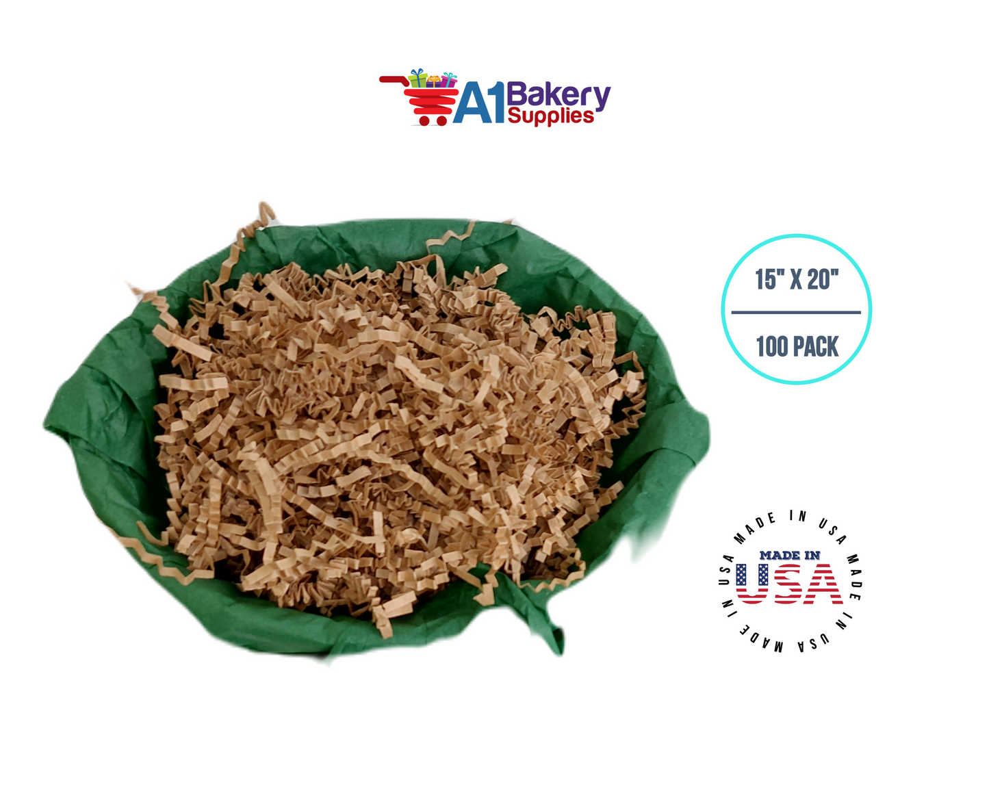 Forest Green Tissue Paper Squares, Bulk 100 Sheets, Premium Gift Wrap and Art Supplies for Birthdays, Holidays, or Presents by A1BakerySupplies, Large 15 Inch x 20 Inch