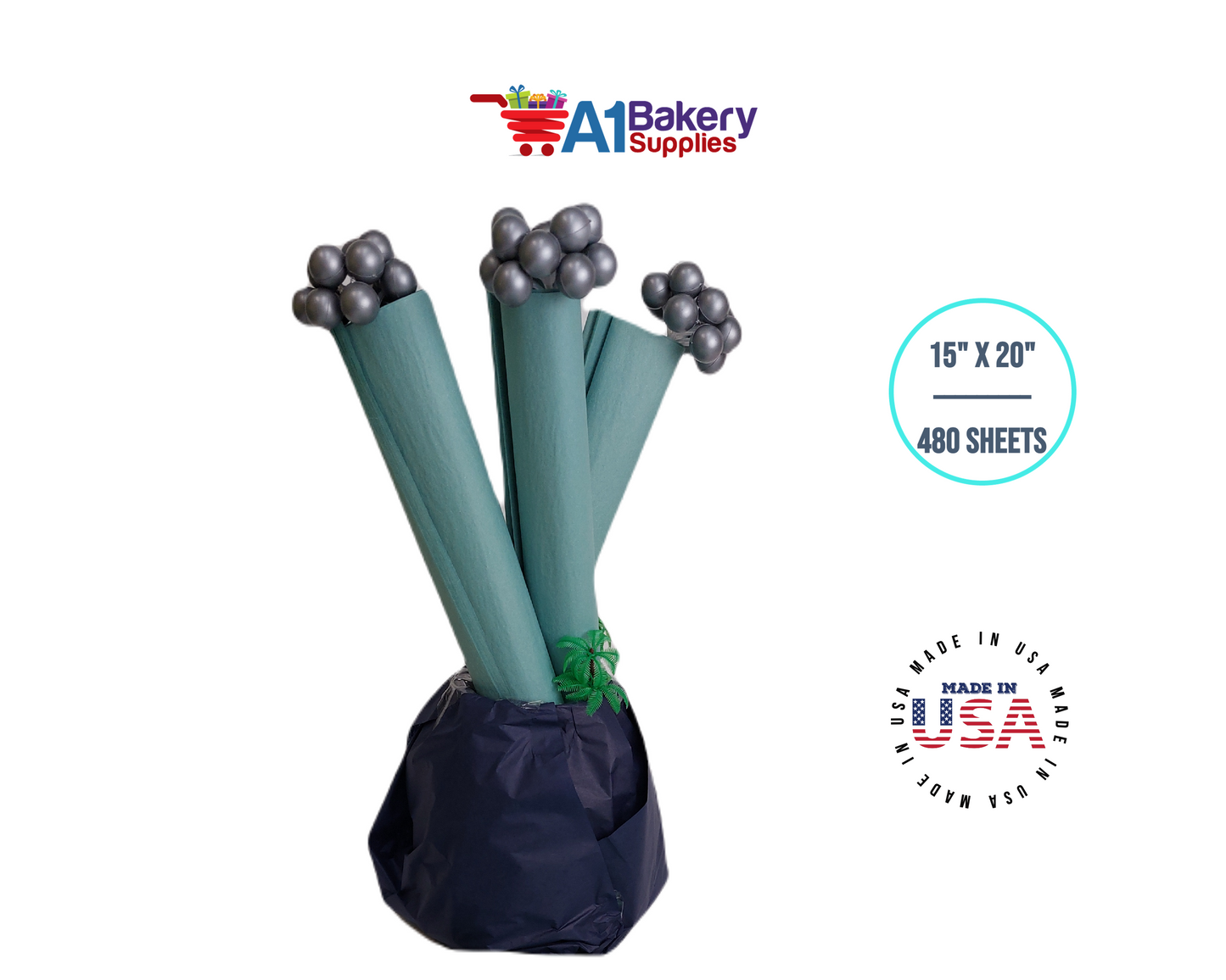 Blue Haze Tissue Paper Squares, Bulk 480 Sheets, Premium Gift Wrap and Art Supplies for Birthdays, Holidays, or Presents by A1BakerySupplies, Large 15 Inch x 20 Inch