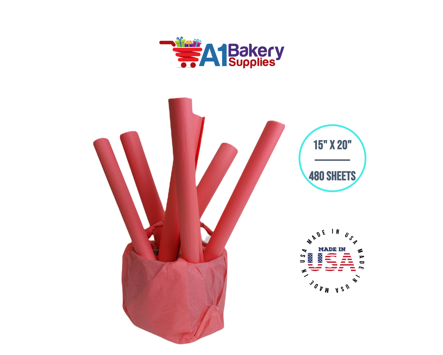 Coral Pink Color Gift Wrap Tissue Paper 15 Inch x 20 Inch - 480 Sheets Pack