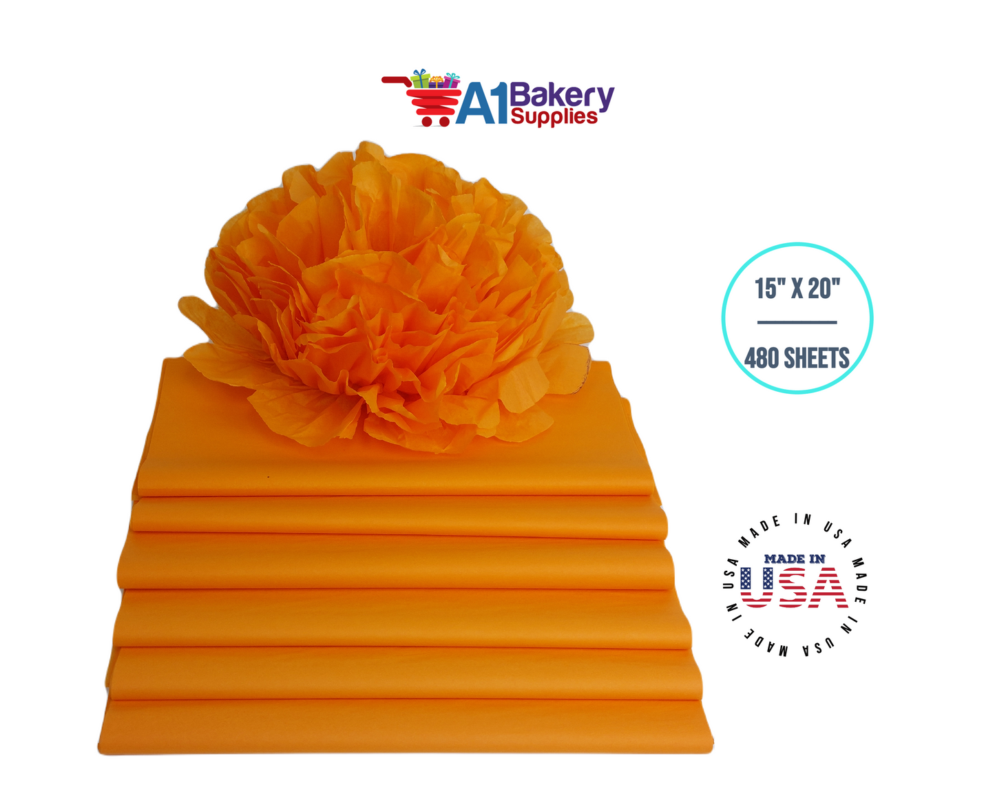 Tangerine Light Orange Bulk Tissue Paper 15 Inch x 20 Inch - 480 Sheets