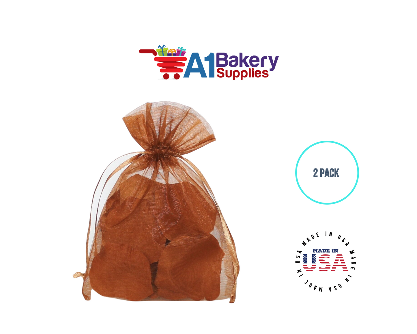 Copper Organza Fabric Gift Bags – Pack of 2 with Size 22.5 x 25 inch by A1 Bakery Supplies