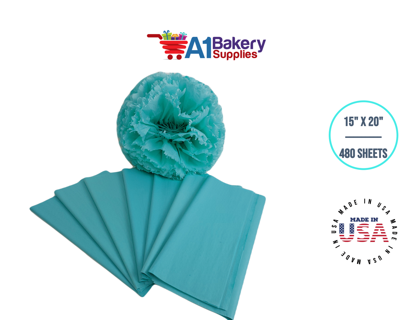 AQUA BLUE Color Tissue Paper 15 Inch x 20 Inch - 480 Sheets
