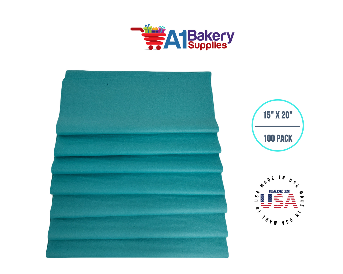 Teal Tissue Paper Squares, Bulk 100 Sheets, Premium Gift Wrap and Art Supplies for Birthdays, Holidays, or Presents by A1BakerySupplies, Medium 15 Inch x 20 Inch