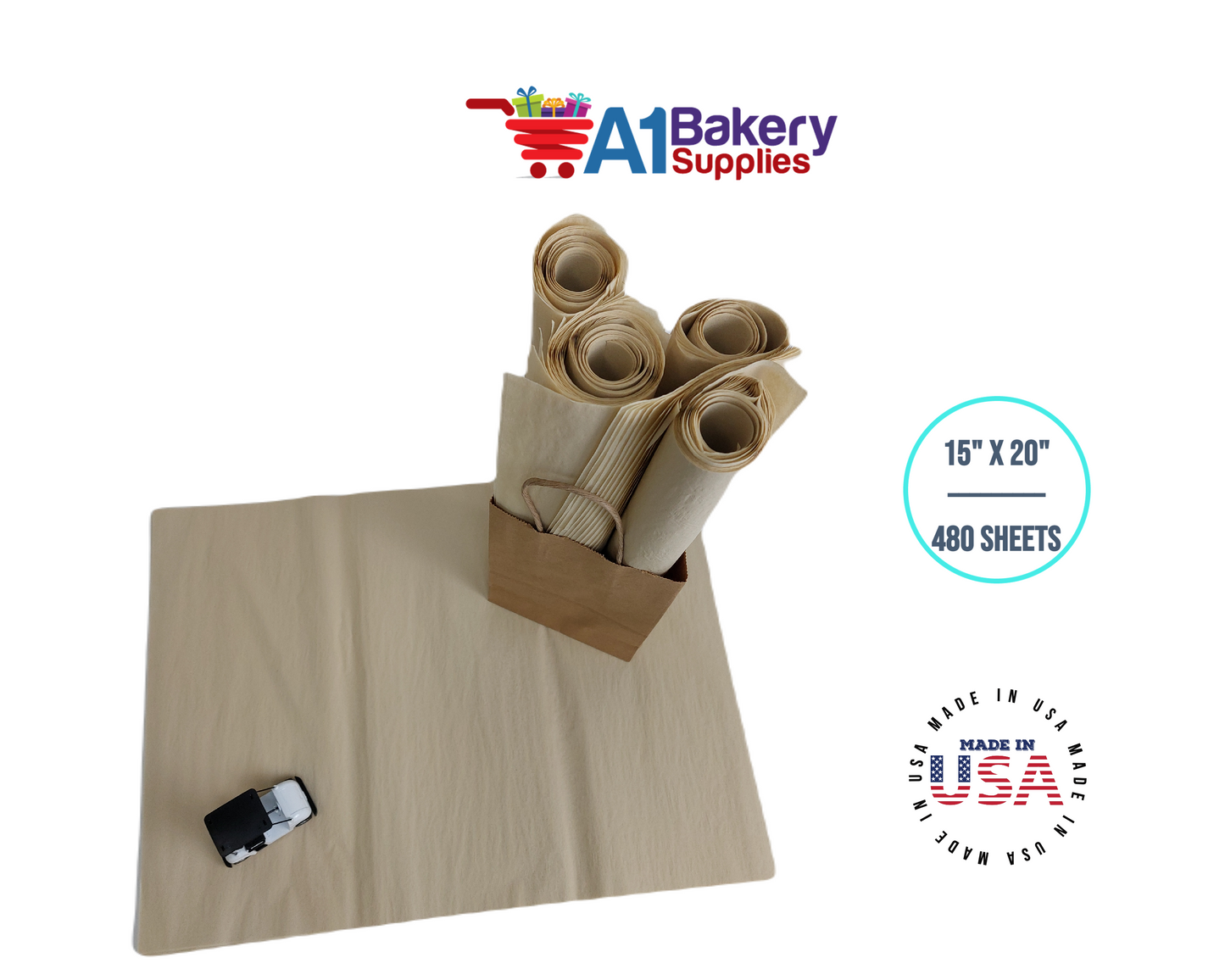 Parchment Tissue Paper Squares, Bulk 480 Sheets, Premium Gift Wrap and Art Supplies for Birthdays, Holidays, or Presents by A1BakerySupplies, Large 15 Inch x 20 Inch