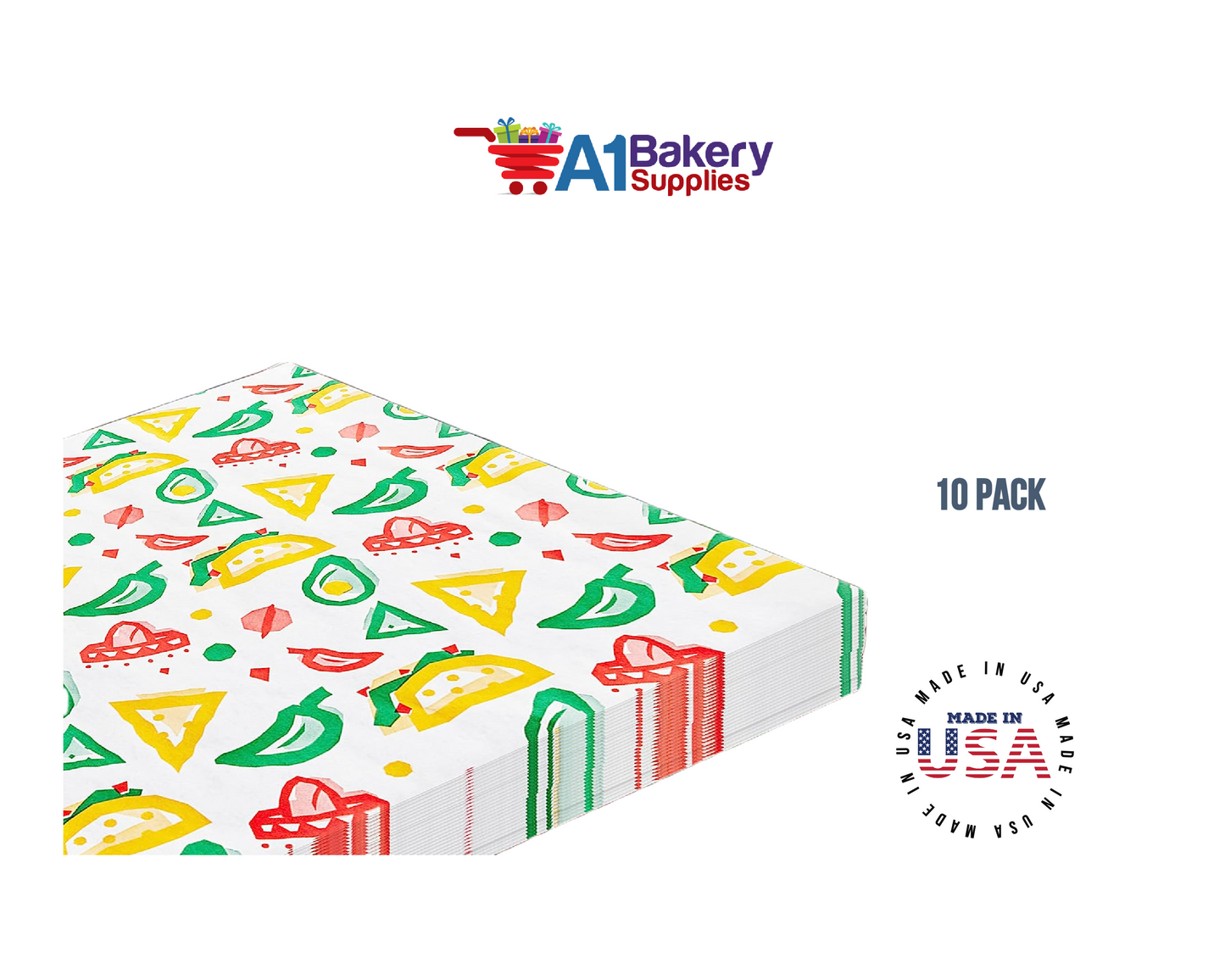 Deli Sandwich Wraps Basket Liners and Food Wrapping Liner Papers by A1 Bakery Supplies of 10 pack (Mexican Print)