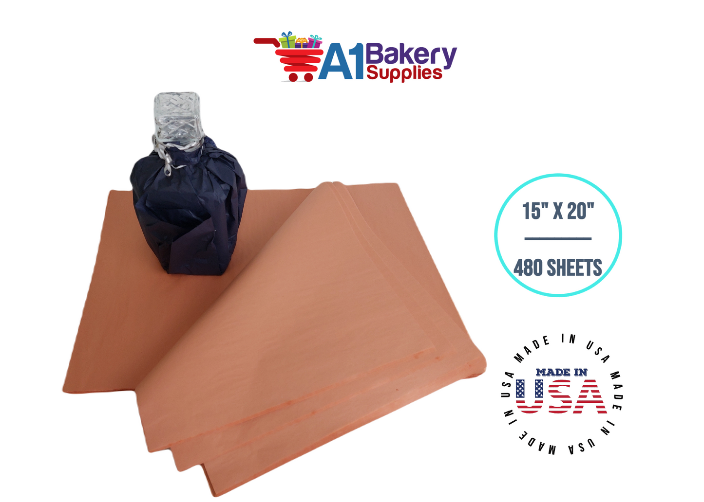 Terra Cotta Tissue Paper Squares Bulk  480 Sheets Premium Gift Wrap and Art Supplies for Birthdays Holidays or Presents by A1 Bakery Supplies Large 15 Inch x 20 Inch