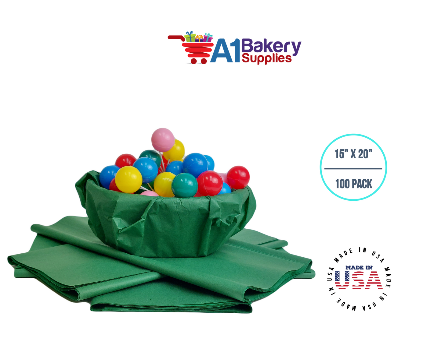 Holiday Green Wrap Tissue Paper 15 Inch X 20 Inch - 100 Sheets