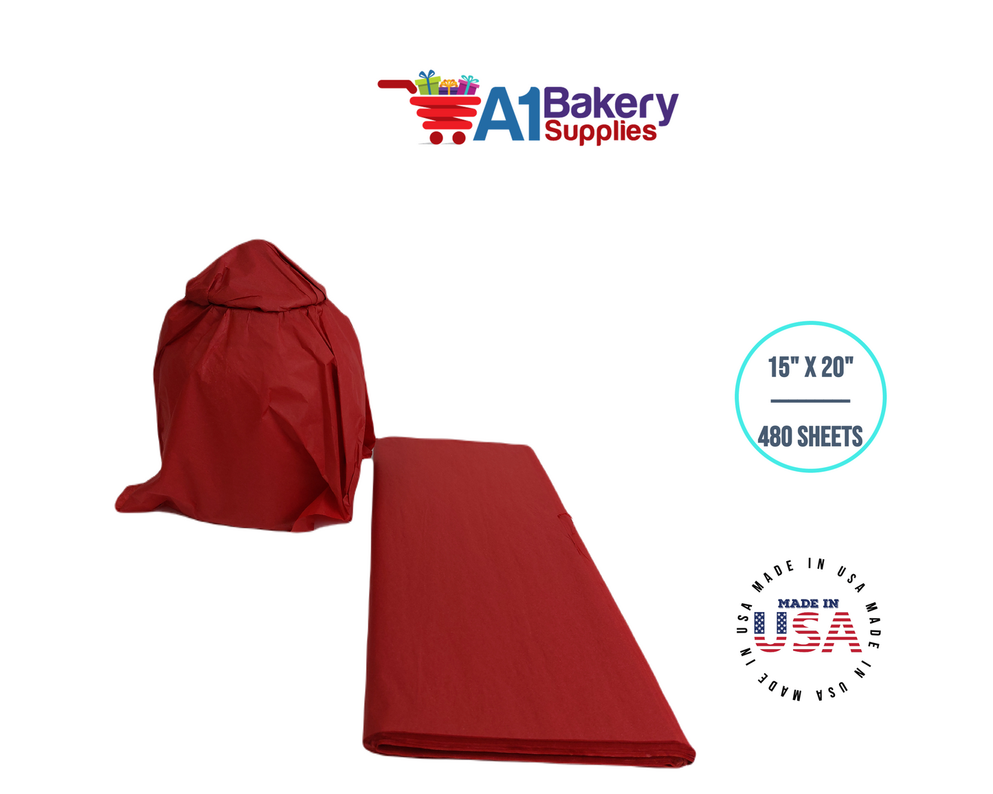 Scarlet Red Tissue Paper Squares, Bulk 480 Sheets, Premium Gift Wrap and Art Supplies for Birthdays, Holidays, or Presents by A1BakerySupplies, Large 15 Inch x 20 Inch