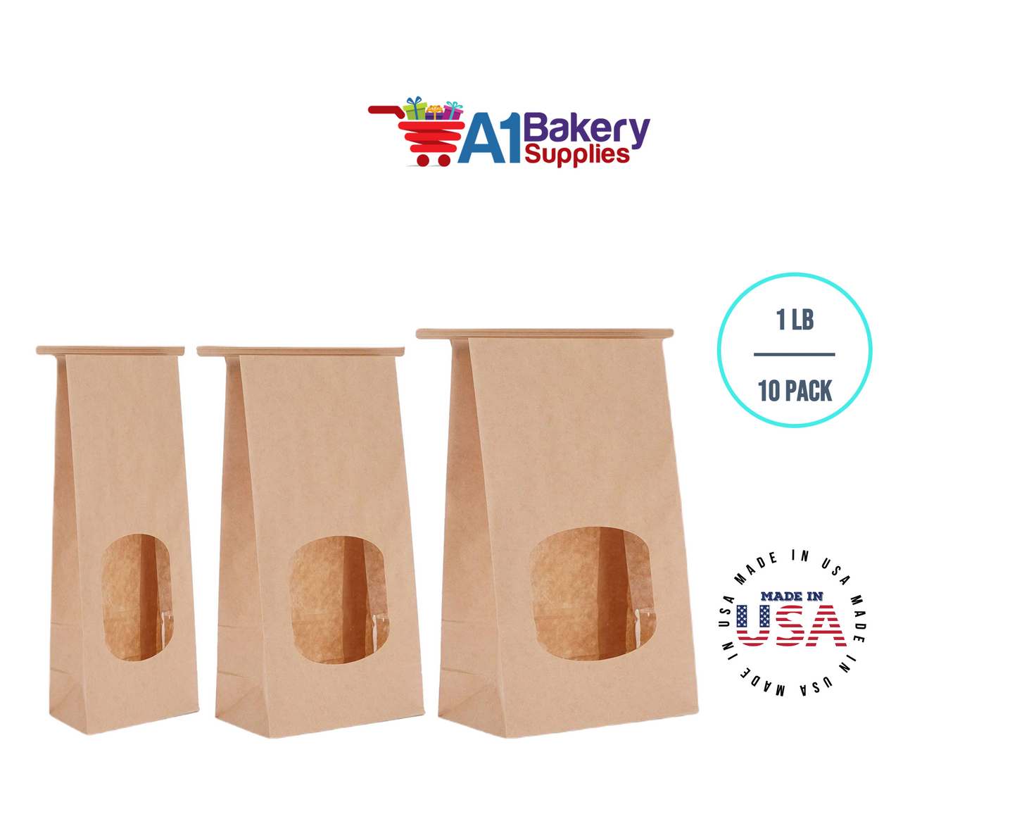 1 LB Kraft Poly-Lined Reclosable Tin Tie Bags Window - 10 Pack