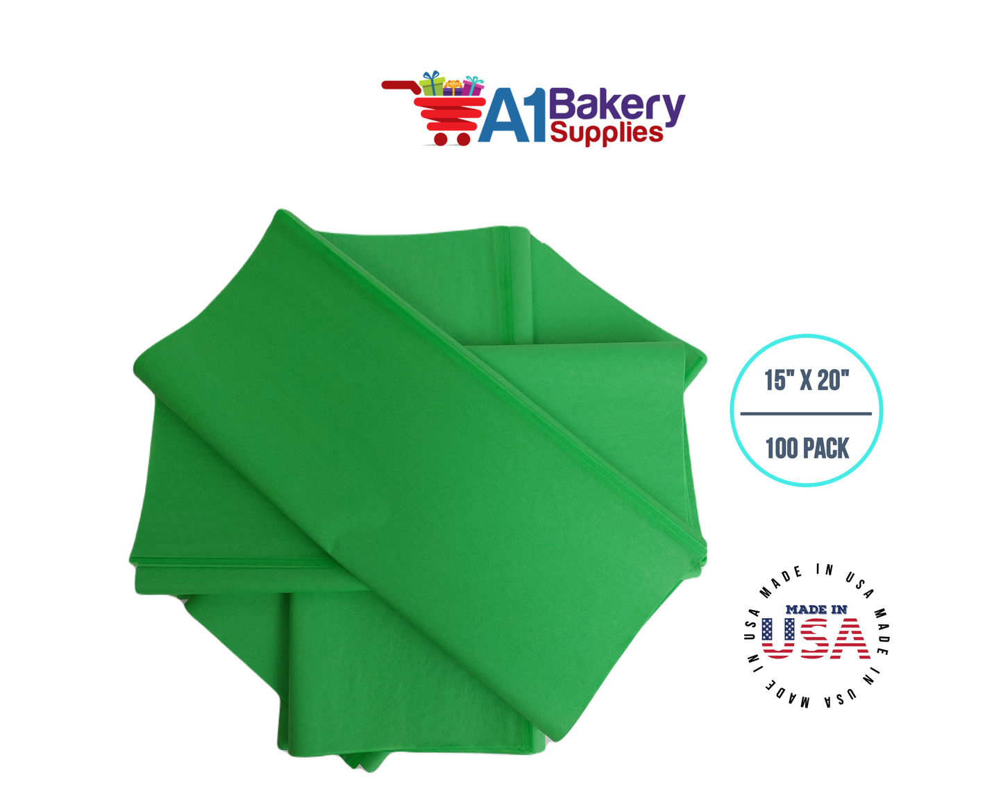 Groovy Green  Tissue Paper Squares, Bulk 100 Sheets, Premium Gift Wrap and Art Supplies for Birthdays, Holidays, or Presents by A1BakerySupplies, Medium 15 Inch x 20 Inch