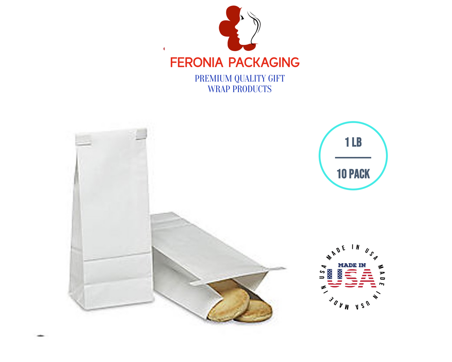 1 LB White Poly-Lined Reclosable Tin Tie Bags Without Window - 10 Pack