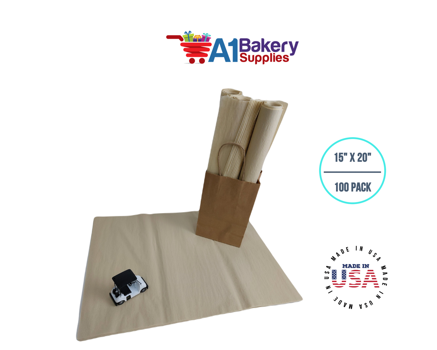 Parchment Tissue Paper Squares, Bulk 100 Sheets, Premium Gift Wrap and Art Supplies for Birthdays, Holidays, or Presents by A1BakerySupplies, Large 15 Inch x 20 Inch