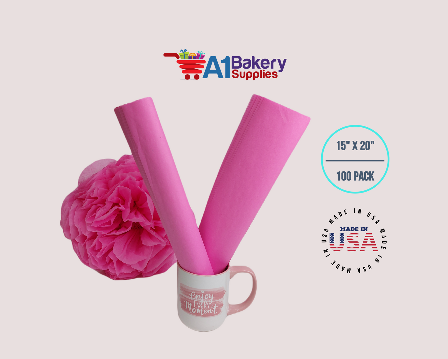 Fuchsia PinkTissue Paper Squares, Bulk 100 Sheets, Premium Gift Wrap and Art Supplies for Birthdays, Holidays, or Presents by A1BakerySupplies, Large 15 Inch x 20 Inch