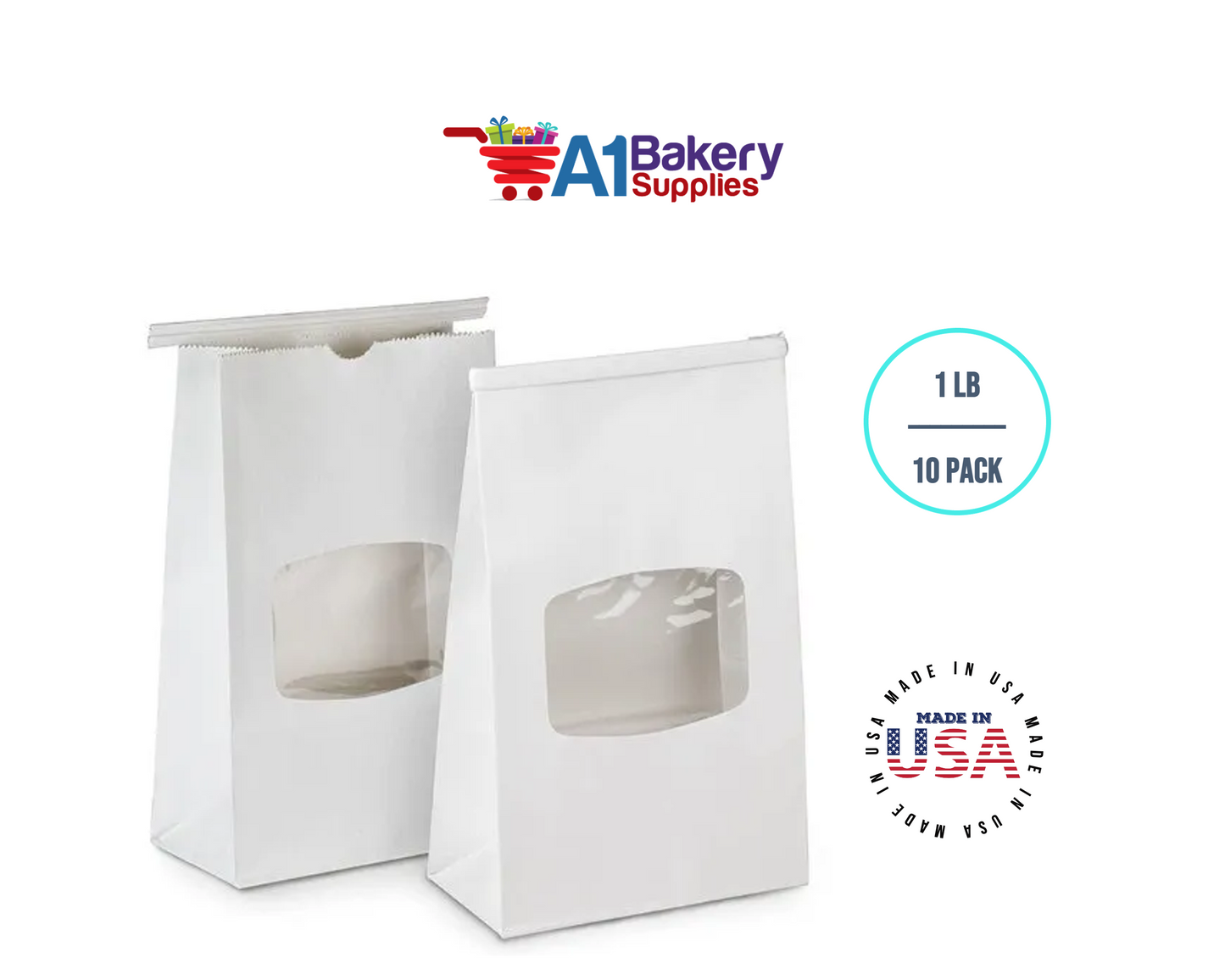 1 LB White Poly-Lined Reclosable Tin Tie Bags Window - 10 Pack