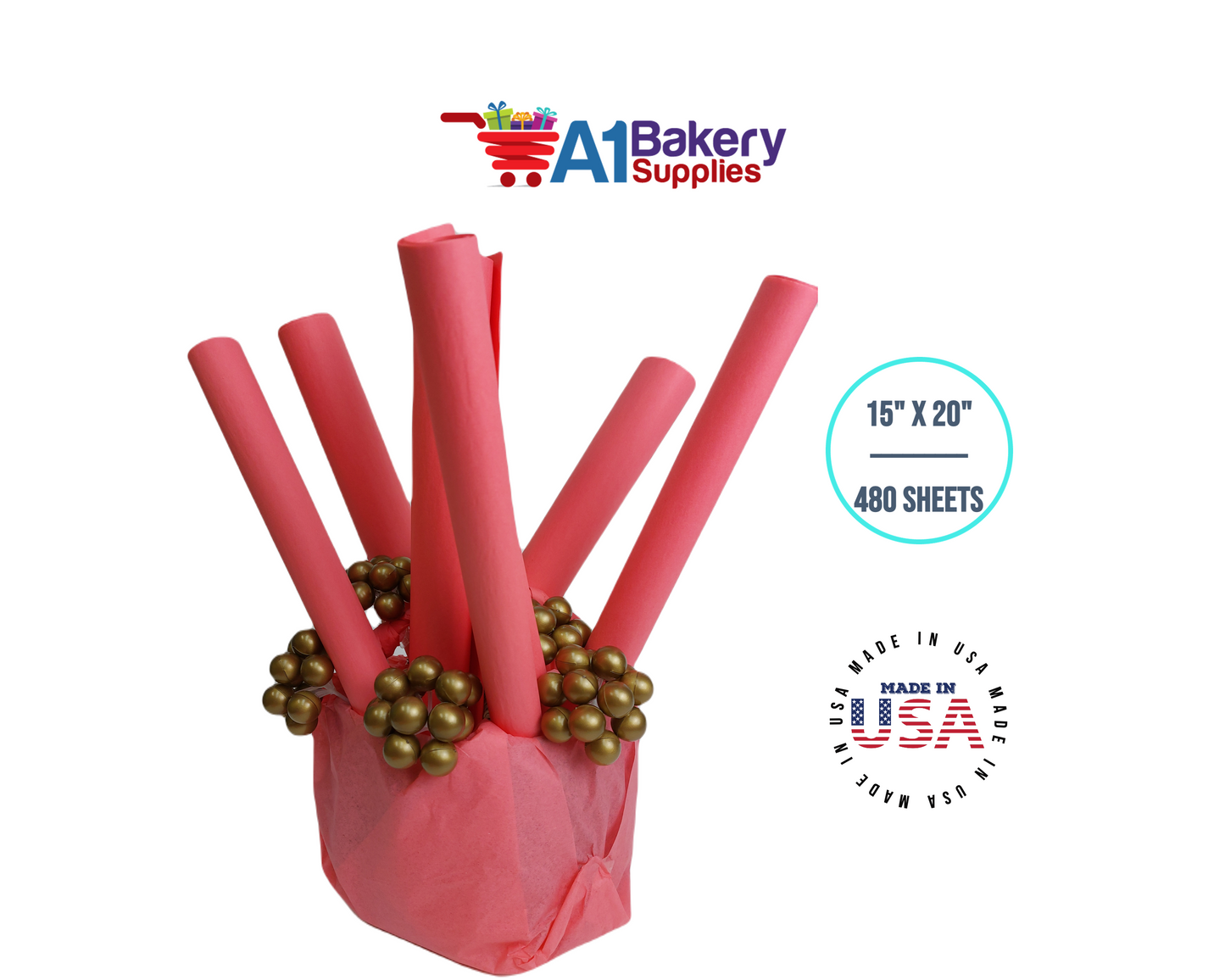 Coral Rose Color Gift Wrap Tissue Paper 15 Inch x 20 Inch  - 480 Sheets Pack