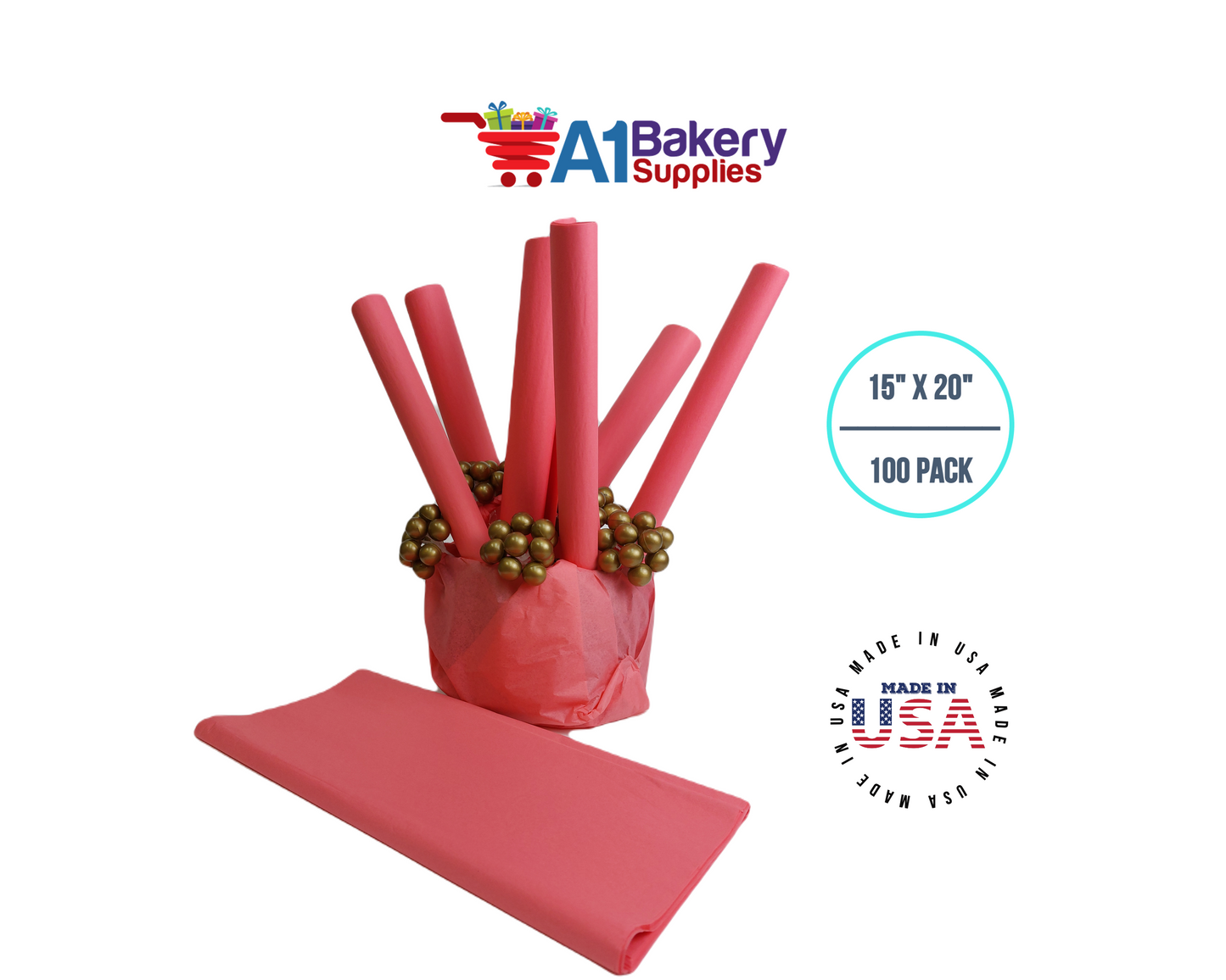 Coral Pink Color Gift Wrap Tissue Paper 15 Inch x 20 Inch - 100 Sheets Pack