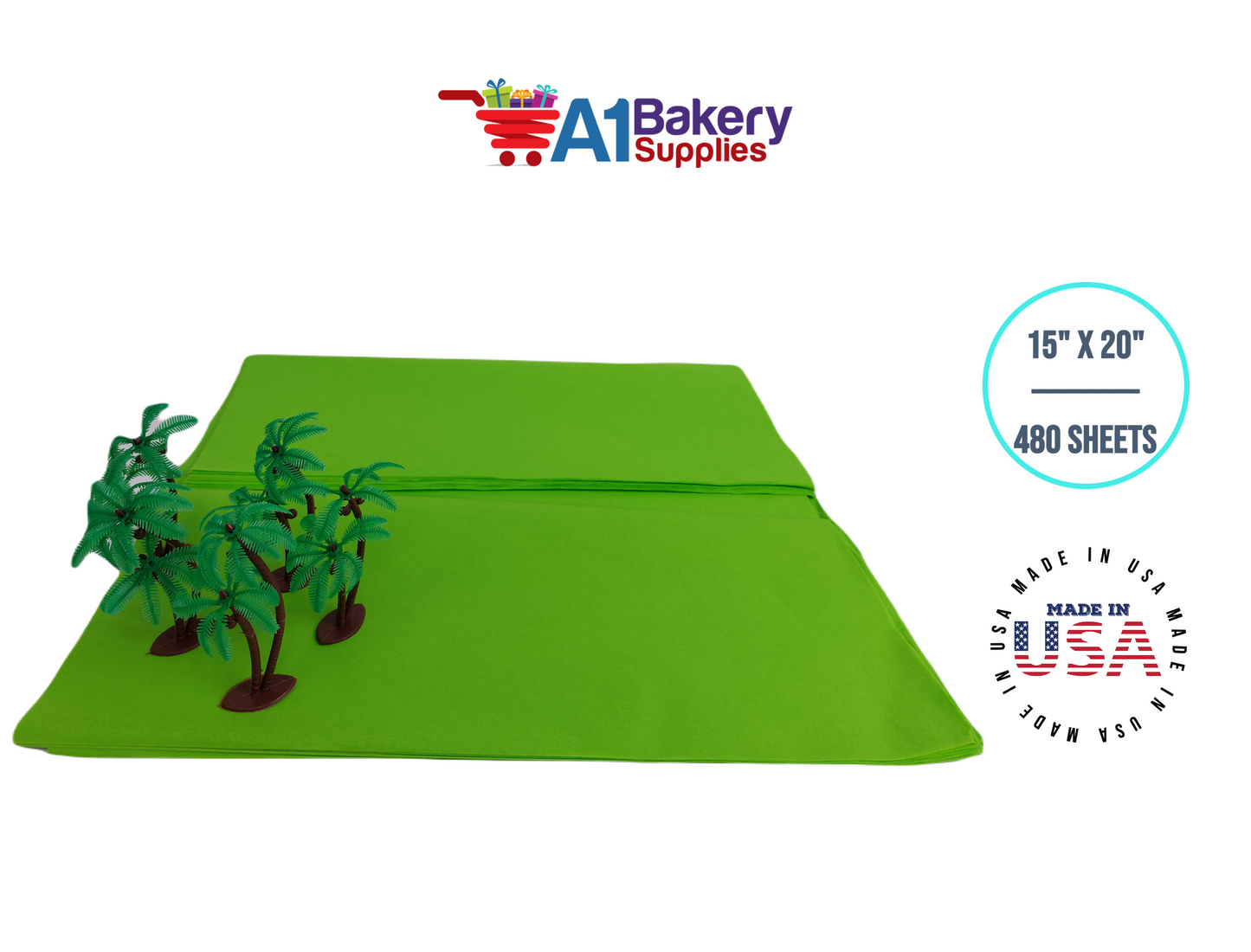Bright Lime Tissue Paper Squares, Bulk 480 Sheets, Premium Gift Wrap and Art Supplies for Birthdays, Holidays, or Presents by A1BakerySupplies, Large 15 Inch x 20 Inch