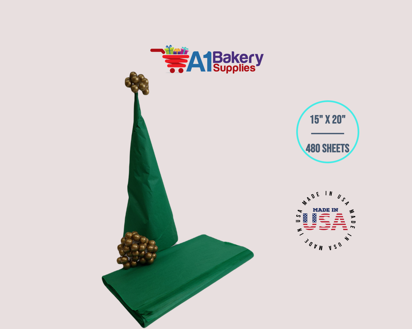 Emerald Green Tissue Paper Squares, Bulk 480 Sheets, Premium Gift Wrap and Art Supplies for Birthdays, Holidays, or Presents by A1BakerySupplies, Large 15 Inch x 20 Inch